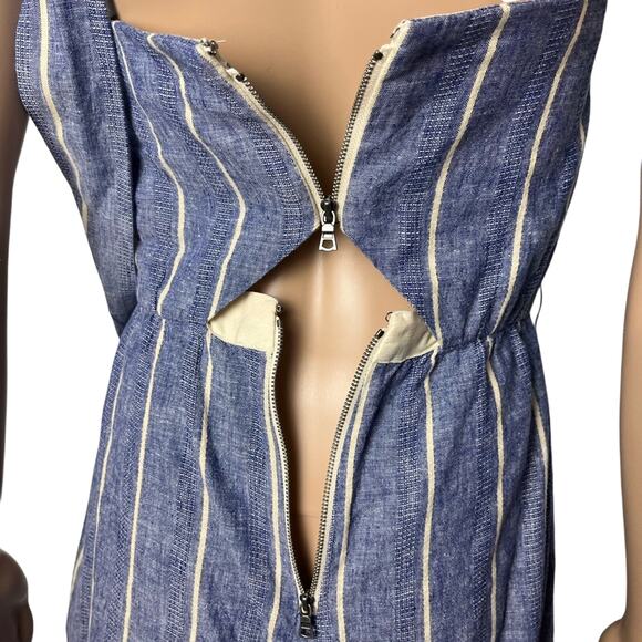 Alice + Olivia Lucie Striped Chambray Strapless Wide Leg Jumpsuit - Picture 9 of 13